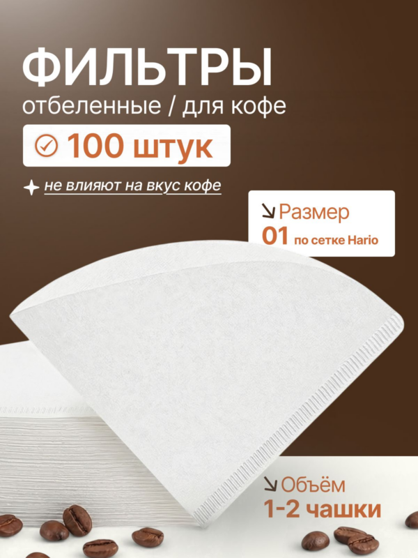 Фильтры бумажные CFPRESS №01 для воронки v60 отбеленные, 1-2 чашки, 100 шт