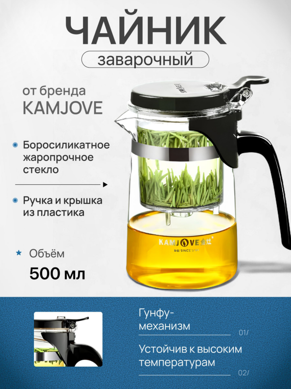 Чайник заварочный гунфу типот Kamjove K-201 из боросиликатного стекла, 500 мл
